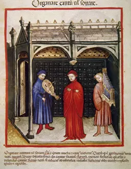 Medieval Music Prints: Singing with organ and stringed instrument, 14th century. Creator: Unknown