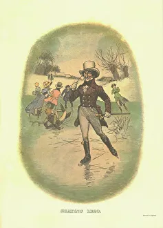 Prints of Skating, 1820, c1910. One of a set of advertisements showing Johnnie Walkers Striding Man in various sporting scenarios Tom Browne Prints: Tom Browne Print: Skating, 1820, c1910 Advertisement