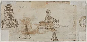 Sketches of Castles (verso), 1600s. Creator: Unknown Sketches of Castles (verso), 1600s. Creator: Unknown