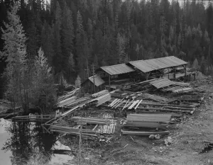 Small privately owned mill in the woods... Mission Creek, Boundary County, Idaho, 1939. Creator: Dorothea Lange Small privately owned mill in the woods... Mission Creek, Boundary County, Idaho, 1939. Creator: Dorothea Lange
