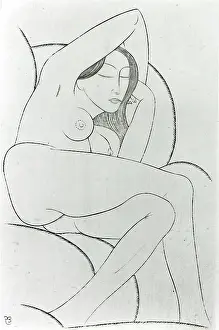 Prints of The Sofa, 1925 Eric Gill Prints: Print of a worn, minimalist sofa