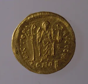 Solidus of Justinian I, 527-565. Artist: Numismatic, Ancient Coins Solidus of Justinian I, 527-565. Artist: Numismatic, Ancient Coins