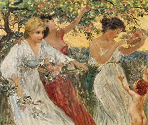 Czech Fine Art Images Prints: Spring, three graces under a blossoming tree. Creator: Czech, Emil (1862-1929)