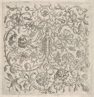 Print of Square Panel with Vegetal Scrollwork, 1581