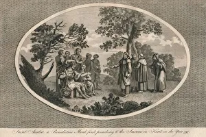 Medieval Monk Illustration Prints: St Augustine, a Benedictine monk, first preaching to the Saxons in Kent, 597 (1793)