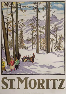 Vintage Ski Posters Prints: St. Moritz, 1918