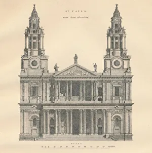 Christopher Wren Architecture Prints: St. Pauls - west front elevation, 1889. Creator: W & AK Johnston