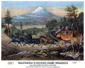 A stagecoach journey, USA, 19th century (1937).Artist: Britton & Rey A stagecoach journey, USA, 19th century (1937).Artist: Britton & Rey