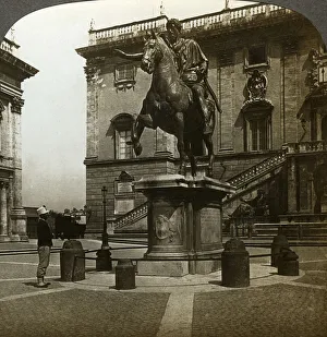 Marcus Aurelius Statue Prints: Statue of the Emperor Marcus Aurelius, Rome, Italy. Artist: Underwood & Underwood