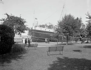 Vintage American Transportation Prints: Steamer locking through, Saulte [sic] Ste