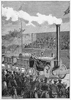 Black And White Railway Photos Prints: Stephensons Rocket winning the Rainhill Trials, 14 October 1829 (1898)