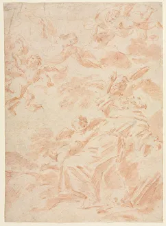 Red Chalk Drawing Techniques Prints: The Stigmatization of Saint Francis, first third 1700s. Creator: Francois Lemoyne (French