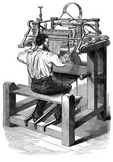 Textile Machinery History Prints: The stocking frame, c1880