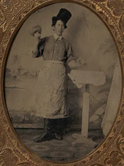 Stone Mason in Top Hat and Apron, 1870s-80s Print