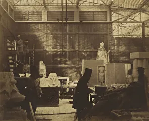 Philip Henry Delamotte Photos Prints: [Storeroom with Artisans and Plaster Casts, Crystal Palace], 1852