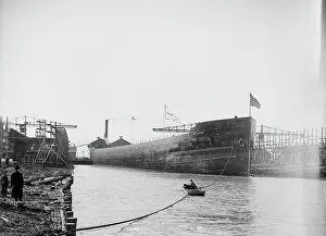 Black And White Maritime Images Prints: Str. James E. Davidson after the launch, 1905. Creator: Unknown