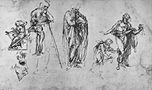 Leonardo Da Vinci Ink Drawings Prints: Studies of Single Figures and of a Profile, c1480 (1945). Artist: Leonardo da Vinci