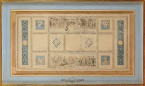 Watercolour And Ink On Paper Art Prints: Study for the Painted ceiling of the library in the Conservatory, 1812