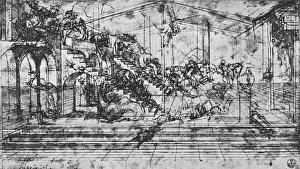 Leonardo Da Vinci Ink Drawings Prints: Study of the Perspective of the Background of the Adoration of the Magi