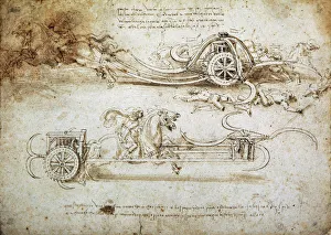 Brown Ink On Paper Art Prints: Study of a scythed chariot