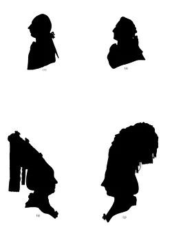 A print of four silhouettes, Emperor Joseph II and others