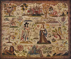 Stump-work Print: Mars and Venus, 17th Century
