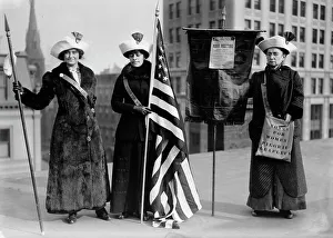 Suffragettes with flag, Print, c1910-1915