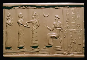 Sumerian cylinder-seal impression depicting a governor being introduced to the king Sumerian cylinder-seal impression depicting a governor being introduced to the king