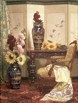 Sunflowers and hollyhocks, 1889. Artist: Kate Hayllar Sunflowers and hollyhocks, 1889. Artist: Kate Hayllar