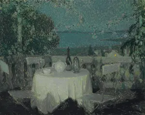 Private Collection Oil On Canvas Paintings Prints: Table au clair de lune (Moonlight Table), 1928. Creator: Le Sidaner, Henri (1862-1939)