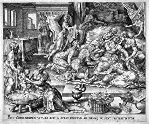 Tamar giving birth to Pharez and Sarah, 16th century Tamar giving birth to Pharez and Sarah, 16th century