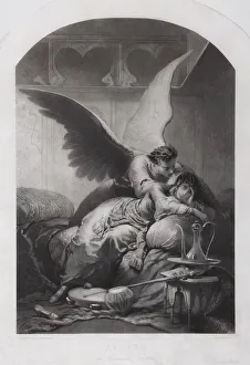 Tamara and Demon. Illustration to the poem The Demon by Mikhail Lermontov, c. 1880. Artist: Zichy, Mihaly (1827-1906) Tamara and Demon. Illustration to the poem The Demon by Mikhail Lermontov, c. 1880. Artist: Zichy, Mihaly (1827-1906)