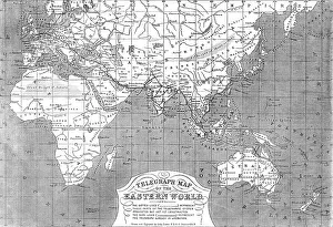 Black And White Historical Maps Prints: Telegraph map of the Eastern World, 1865. Creator: John Dower