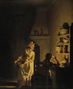 Testing Eggs Print, late 18th-early 19th century Kitchen Interior