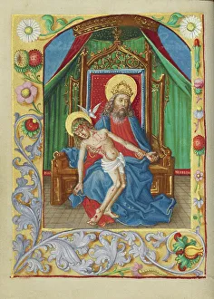 Early Renaissance Artwork Prints: The Throne of Grace Trinity; Book of Hours, early 16th century. Creator: Unknown