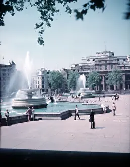 Prints of Trafalgar Square, London, c1955. Canadian Pacific building on the left, Canada House on the right Westminster Prints: Trafalgar Square Print, c1955