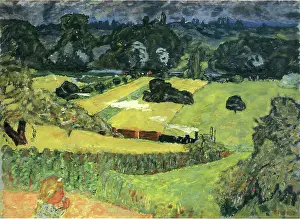 Prints of Train and Bardes, 1909. Paysage avec train, (Landscape with a Goods Train) Railway Prints: Train and Bardes Print, 1909 Landscape with Goods Train