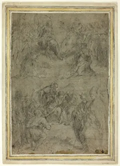 Italian Renaissance Sketches Prints: Trinity with the Virgin, and Ten Saints, c.1565. Creator: Tommaso Manzuoli