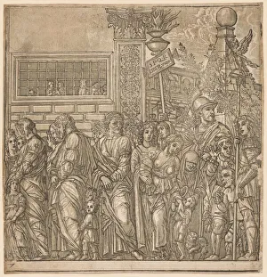 Chiaroscuro Woodcut Prints: The Triumph of Julius Caesar: Procession of Men, Women and Children, 1593-99. Creator