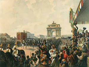 Triumphal entry of their Majesties Alexander II and Maria Alexandrovna into Moscow, 1856. Artist: Mihaly Zichy Triumphal entry of their Majesties Alexander II and Maria Alexandrovna into Moscow, 1856. Artist: Mihaly Zichy