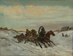 Troika on a Winter Road, End 1860s-Early 1870s. Artist: Sverchkov, Nikolai Yegorovich (1817-1898) Troika on a Winter Road, End 1860s-Early 1870s. Artist: Sverchkov, Nikolai Yegorovich (1817-1898)
