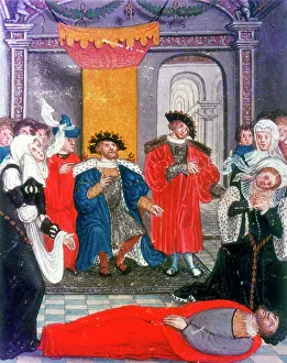 Trojan War: King Priam of Troy mourning over the body of his son Hector, 16th century Trojan War: King Priam of Troy mourning over the body of his son Hector, 16th century