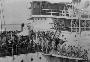 Early 20th Century Warfare Prints: Troops arrive at Galveston, between c1910 and c1915. Creator: Bain News Service