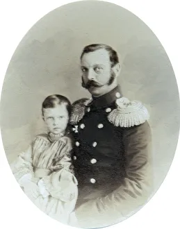 Tsar Alexander II and his daughter Grand Duchess Maria Alexandrovna, late 1850s. Artist: Andrei Deniere Tsar Alexander II and his daughter Grand Duchess Maria Alexandrovna, late 1850s. Artist: Andrei Deniere