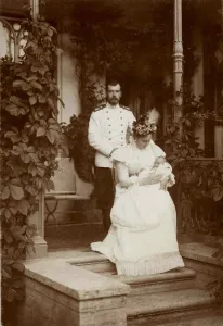 Tsar Nicholas II and Empress Alexandra Fyodorovna with their second daughter, Grand Duchess Tatyana Tsar Nicholas II and Empress Alexandra Fyodorovna with their second daughter, Grand Duchess Tatyana