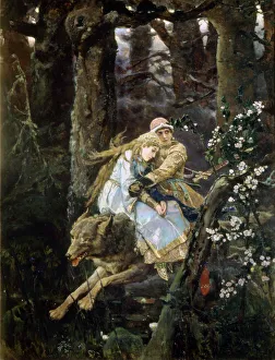 Tsarevich Ivan Riding the Grey Wolf, 1889. Artist: Viktor Mihajlovic Vasnecov Tsarevich Ivan Riding the Grey Wolf, 1889. Artist: Viktor Mihajlovic Vasnecov