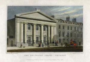 The Unitarian Chapel, Finsbury, London, 1828. Artist: Frederick James Havell The Unitarian Chapel, Finsbury, London, 1828. Artist: Frederick James Havell