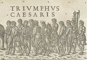 Black And White Woodcut Prints: Various figures in procession, from The Triumph of Caesar