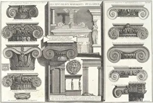 Italian Architectural Features Prints: Various Roman Ionic capitals compared with Greek examples... mid-18th century