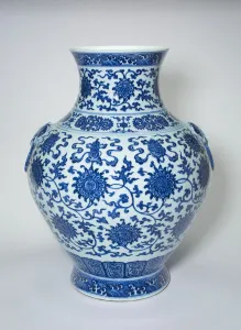 Blue And White Ceramics Prints: Vase with Loop Handles, Peony Scrolls, Eight Buddhist